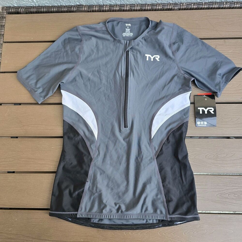 TYR Women's White/ Grey Cycling Jersey Top Competitor Sz S New